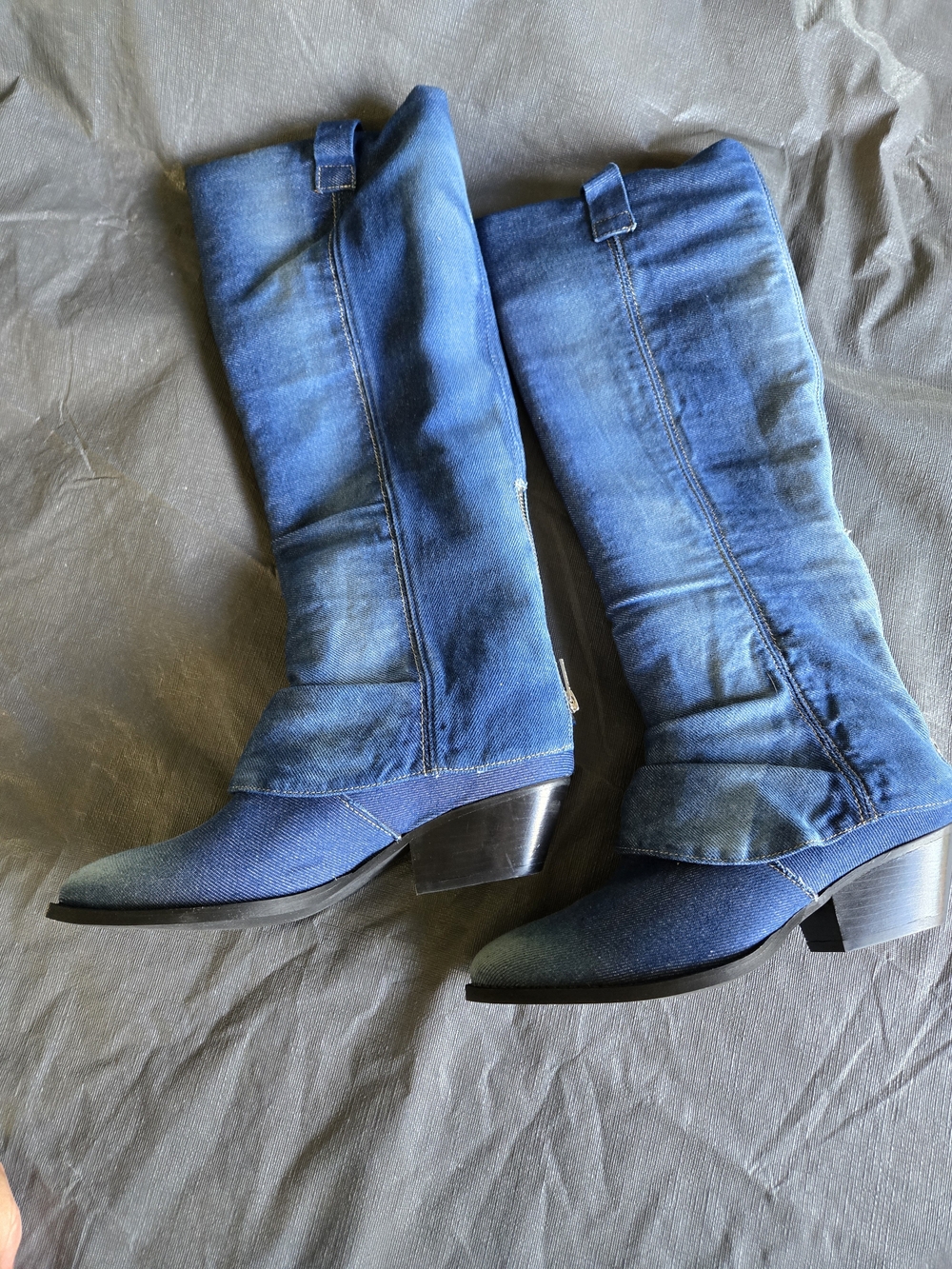 Denim Knee-High Western Boot - Blue